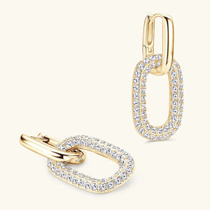 Gold pave oval link drop earrings with clear stones
