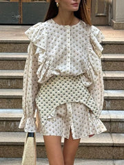Ruffled Floral Mini Dress With Belted Detail