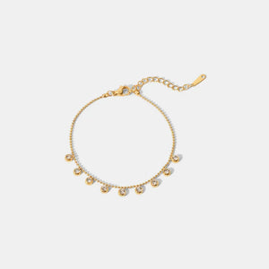 Gold bracelet with dangling zirconia beads, 18K gold-plated chain.