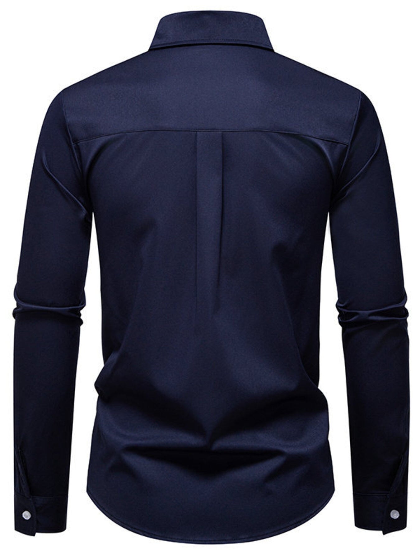 Men's navy blue long sleeve button-up shirt with pocket detail