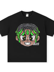 Black cotton graphic t-shirt with cartoon character and Break Silence text.