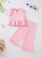 Children's Bow Waffle Knit Top And Pants Set, fabric detail