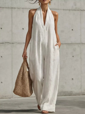Full Size Halter Neck Wide-leg Jumpsuit Plus Size, front view