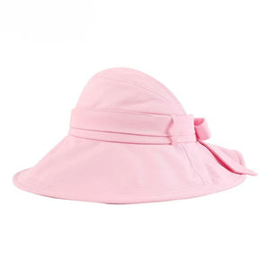Pink wide brim sun visor hat with bow detail