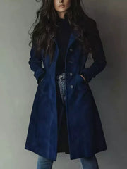 Button Up Longline Trench Coat in Dark Brown, side view