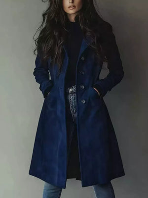 Button Up Longline Trench Coat in Dark Brown, side view