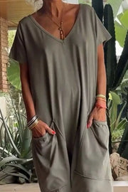 Casual V-neck Short Sleeve Jumpsuit With Pockets in Orange, view 11