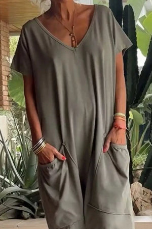 Casual V-neck Short Sleeve Jumpsuit With Pockets in Orange, view 11