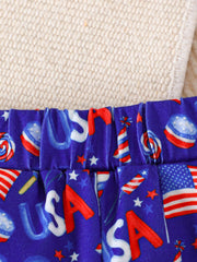 Baby shorts with USA flag and fireworks print, elastic waistband