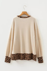 Contrast Leopard Star Patchwork Sweatshirt in Khaki, back view