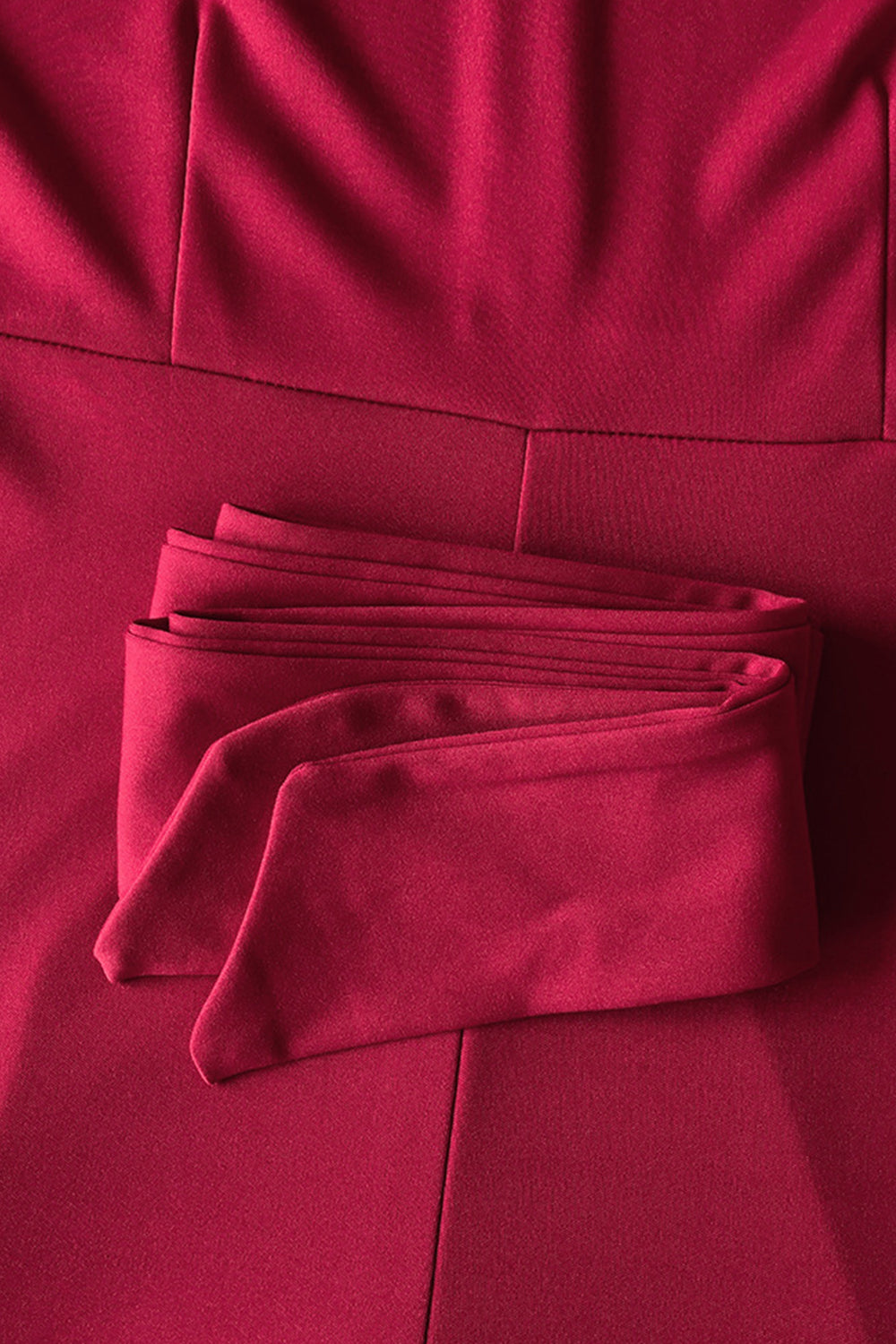 Deep Red belted palazzo jumpsuit with folded fabric belt detail