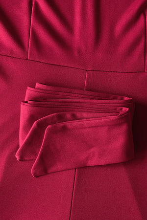Deep Red belted palazzo jumpsuit with folded fabric belt detail