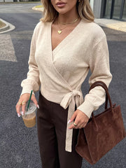 Tied Surplice Long Sleeve Sweater, model styling view