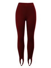 Ribbed knit stirrup leggings in wine with a high waist.