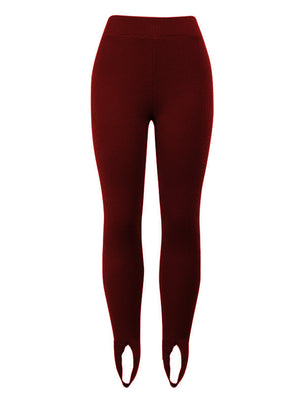 Ribbed knit stirrup leggings in wine with a high waist.