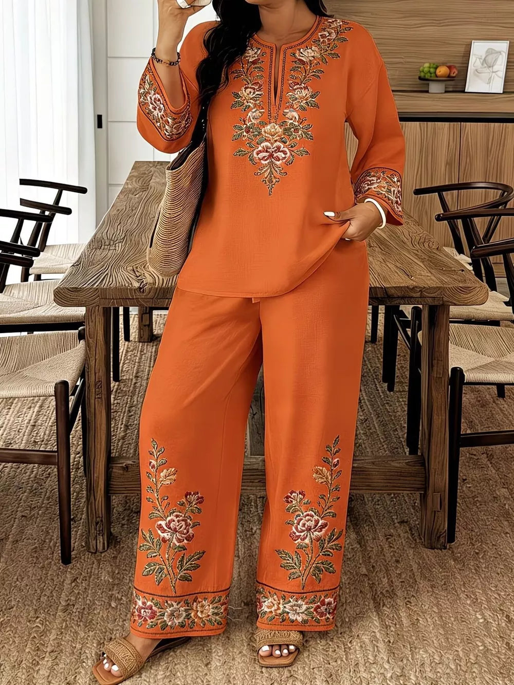 Embroidered Plus-size Two-piece Ensemble
