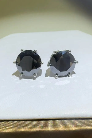 Black moissanite stud earrings with six-prong setting