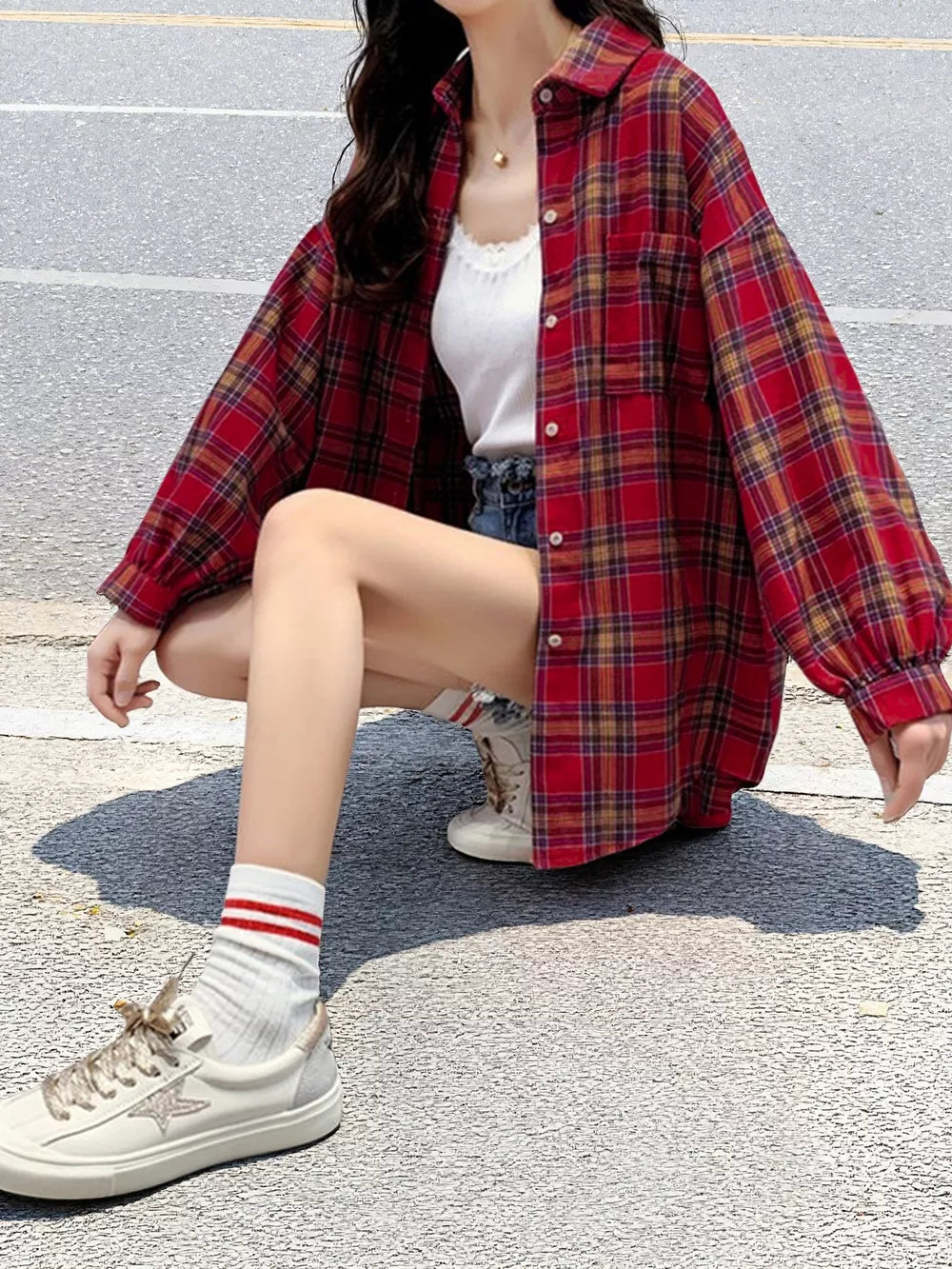 Plaid Button Up Long Sleeve Shirt, back view