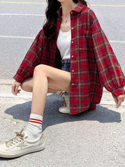 Plaid Button Up Long Sleeve Shirt, back view