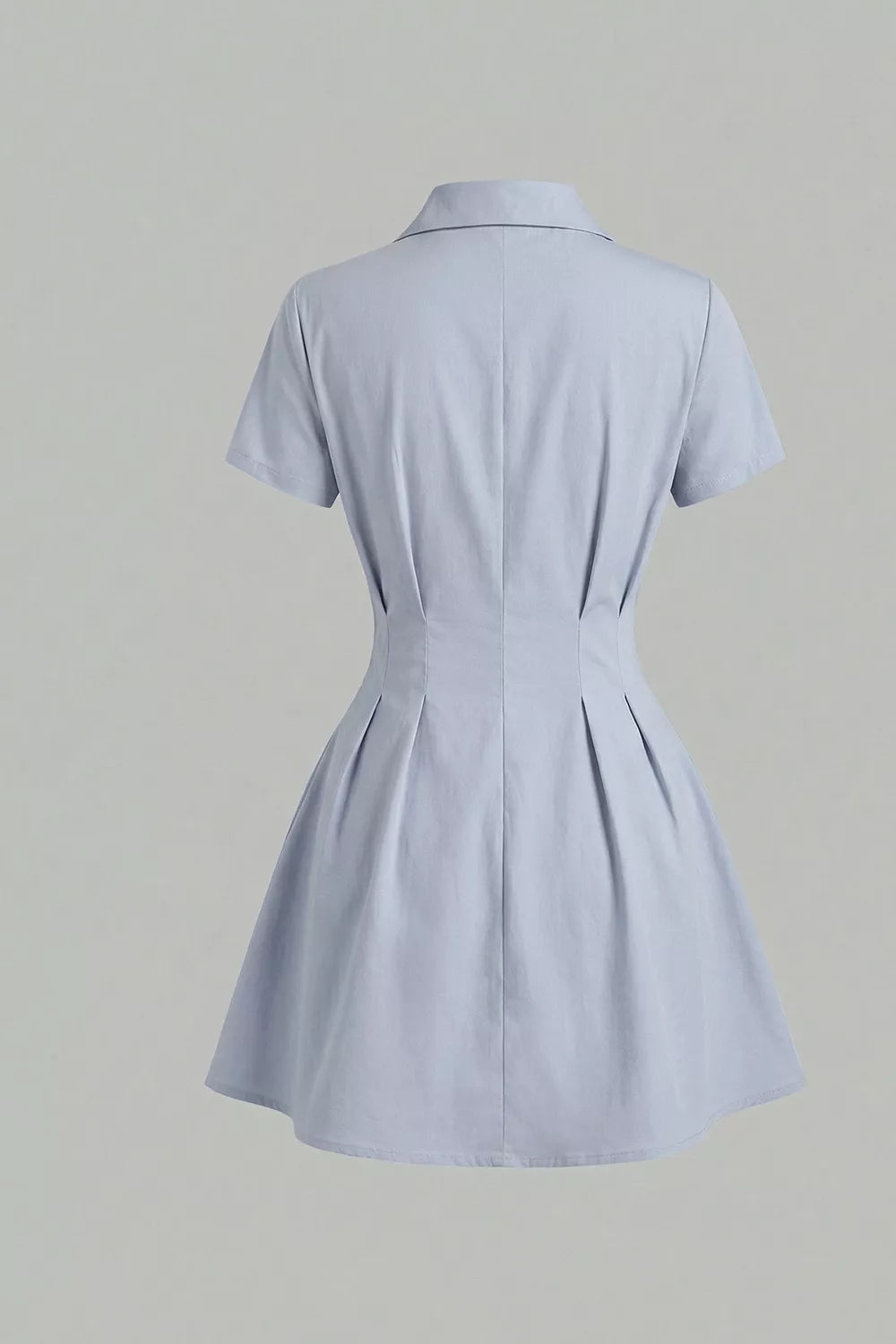 Button Up Short Sleeve Shirt Dress in Light Blue, back view