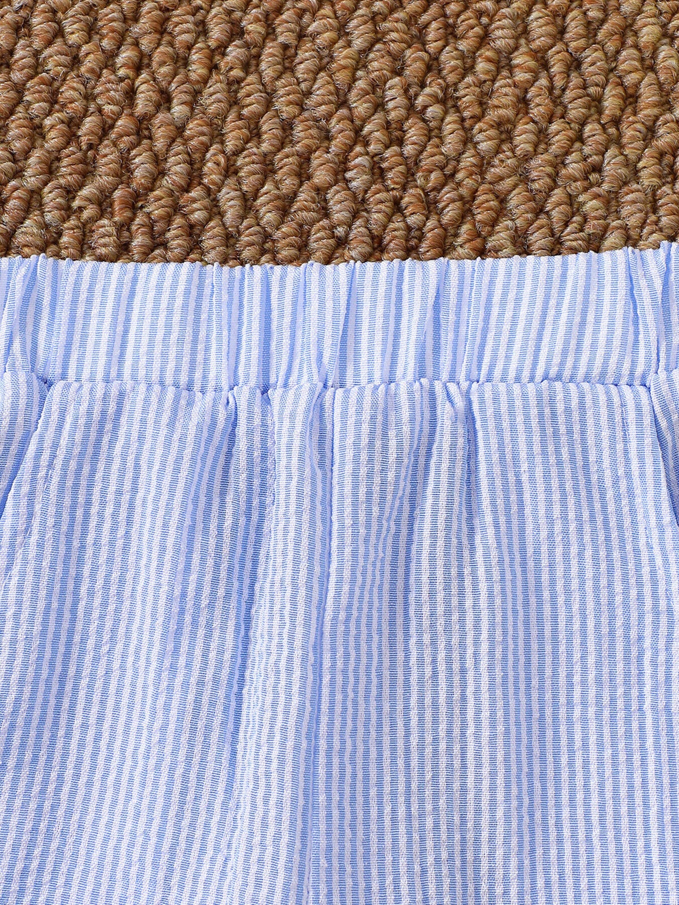 Baby blue and white striped seersucker shorts with elastic waistband