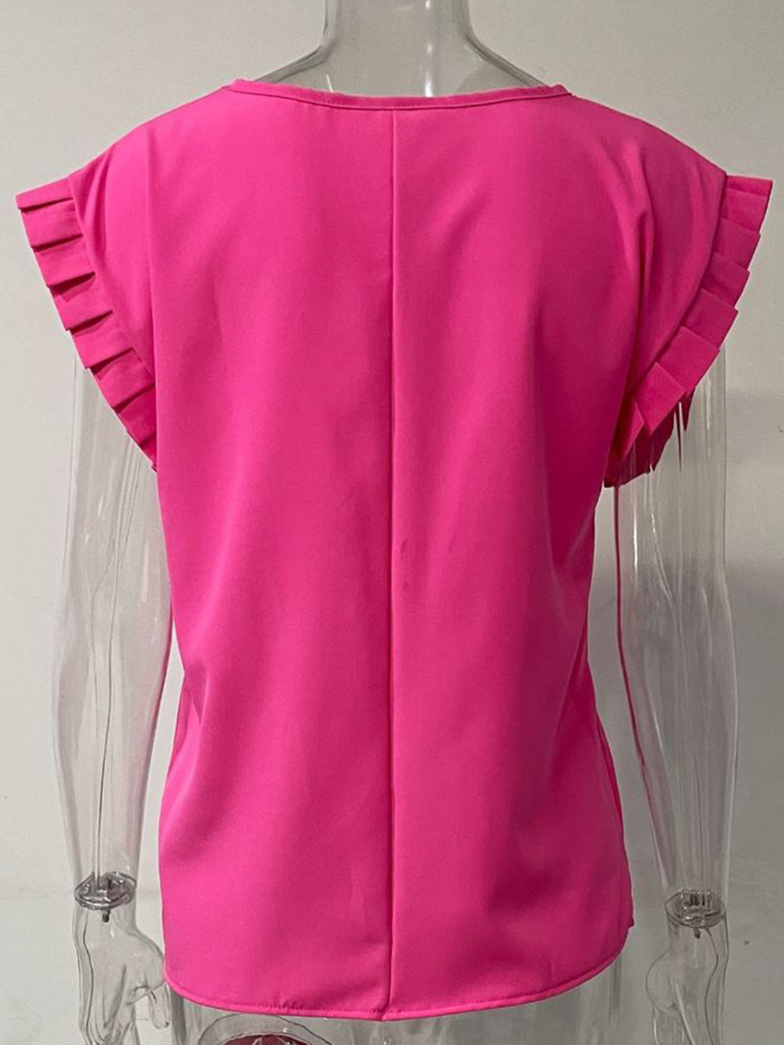 Hot Pink cap-sleeve blouse with pleated sleeve details