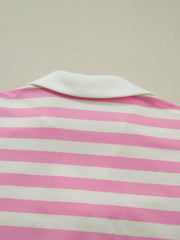 Cotton striped blouse in blush pink and white with a white collar.