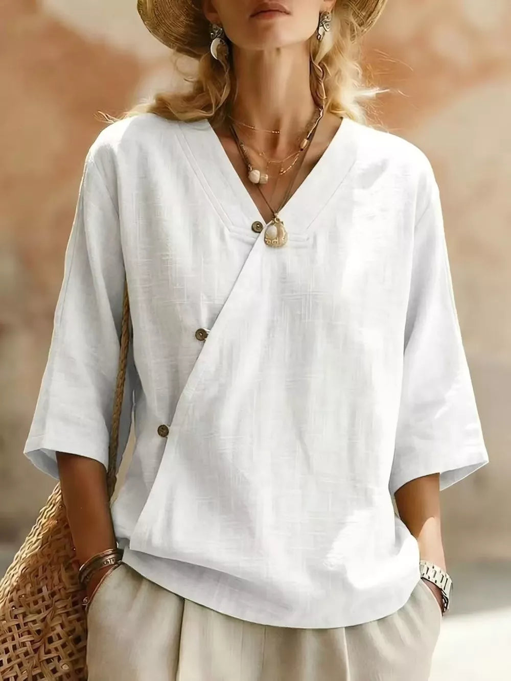 Surplice 3/4 Sleeve Blouse, back view