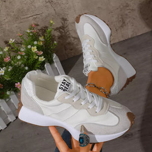 Round Toe Flats Sneakers in Beige, model styling view
