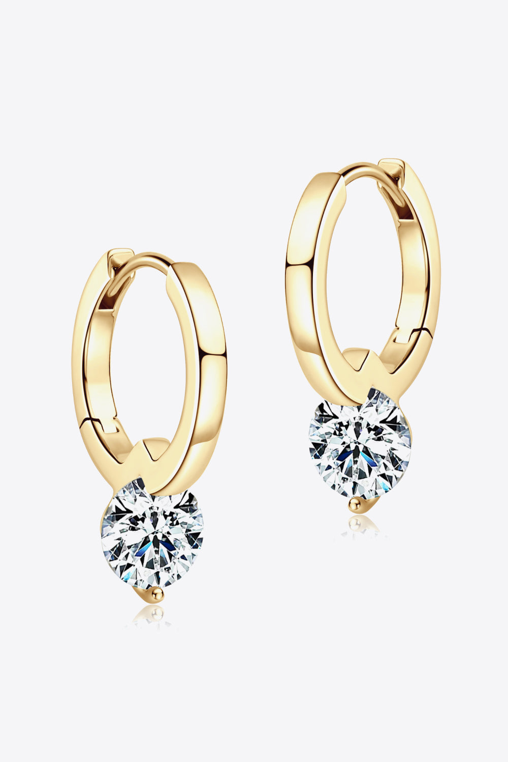 Gold huggie hoop earrings with dangling solitaire gemstone accents