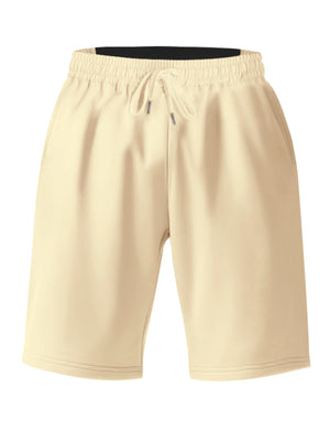 Apricot chino shorts with drawstring waist and pockets.