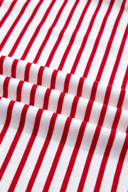 Classic striped maternity t-shirt in red and white cotton with puff sleeves.