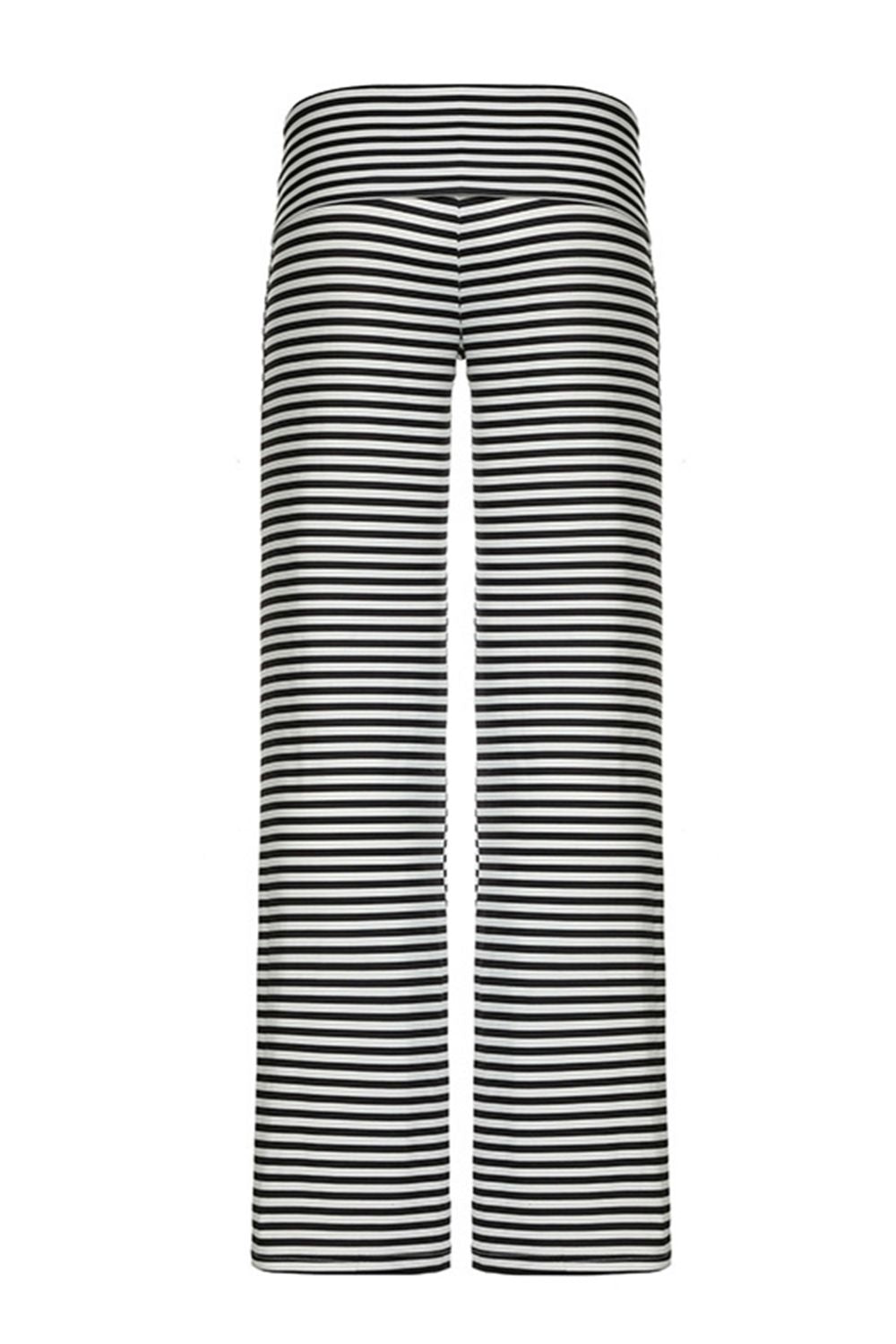 Black and white striped palazzo pants with a high waist.