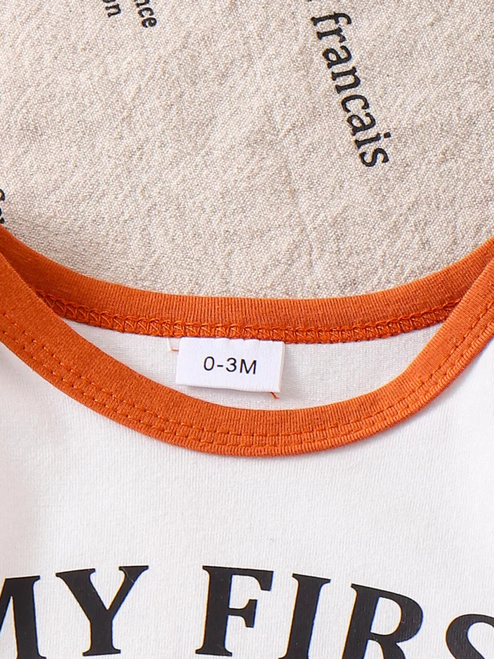 Children's My First Baseball Season Bodysuit Set in Light Brown, close-up detail