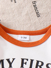 Children's My First Baseball Season Bodysuit Set in Light Brown, close-up detail