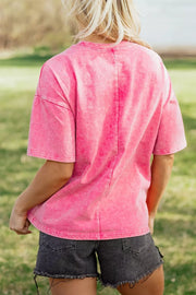 Solid Color Cotton Mineral Washed Oversize Tee in Mint Blue, side view