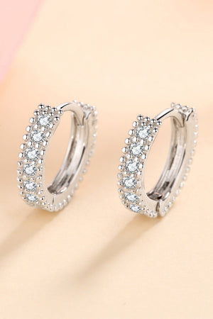 Silver pavé and beaded hoop earrings with clear stones