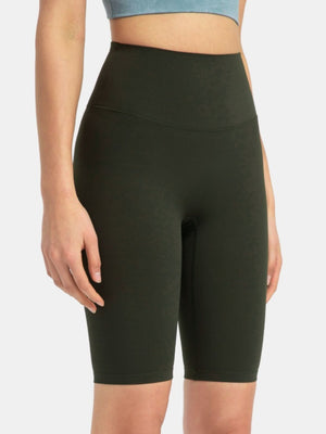 Sculpted Contour Active Cycling Shorts in Vintage Green with a high waist and seamless design.