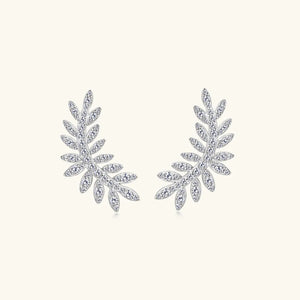 Silver leaf climber earrings with clear crystals
