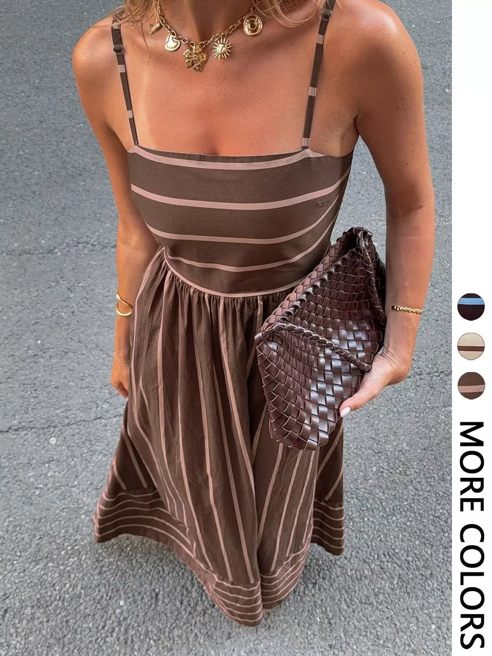 Cutout Back Striped Maxi Dress in White, back view