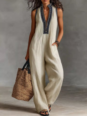 Full Size Sleeveless Wide-leg Jumpsuit Plus Size in Sky Blue, front view