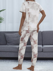 Cloudwash Lounge Set: multicolor tie-dye t-shirt and jogger pants, comfortable loungewear.