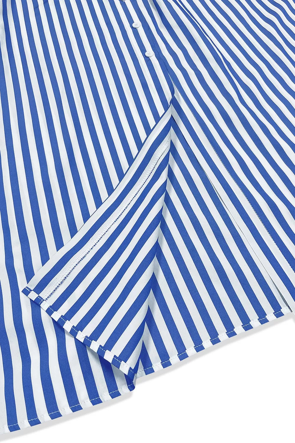 Striped Long Sleeve Maxi Shirt Dress in Light Blue, back view