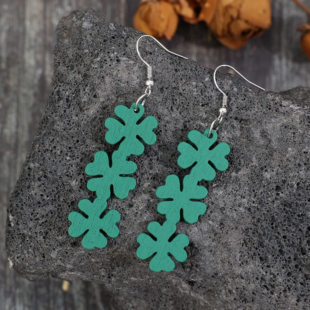 Turquoise clover cascade earrings with alloy hooks, boho chic style