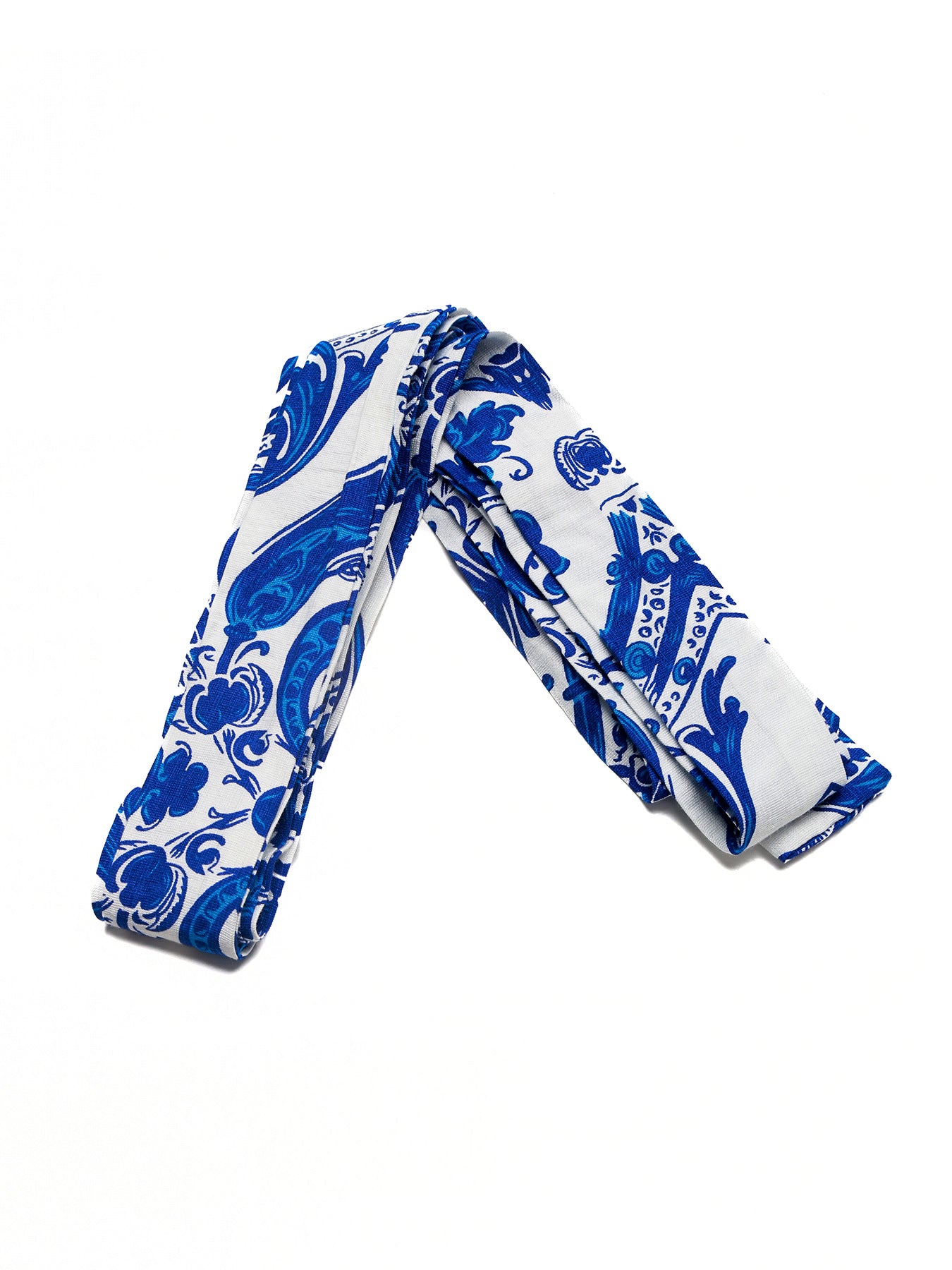 Crisscross halter neck maxi dress in blue and white ornate floral print.