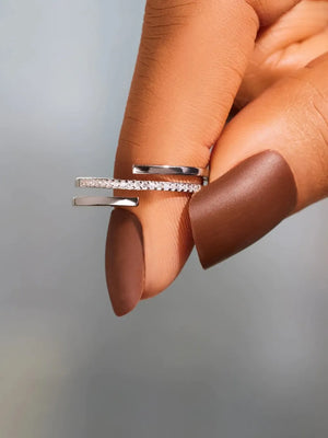 Silver double band open ring with pavé zirconia detail.