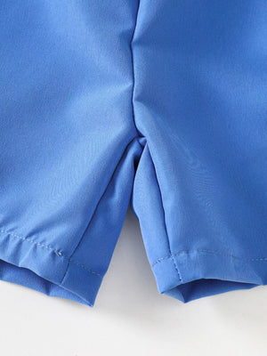 Blue cotton toddler shorts with stitched hem detail