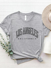 Gray polyester t-shirt with black Los Angeles California graphic print