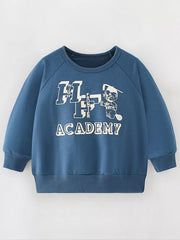 Children's French Blue graphic sweatshirt with crew neck and 100% cotton fabric.