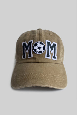 Baseball cap in Olive with embroidered MOM and soccer ball detail
